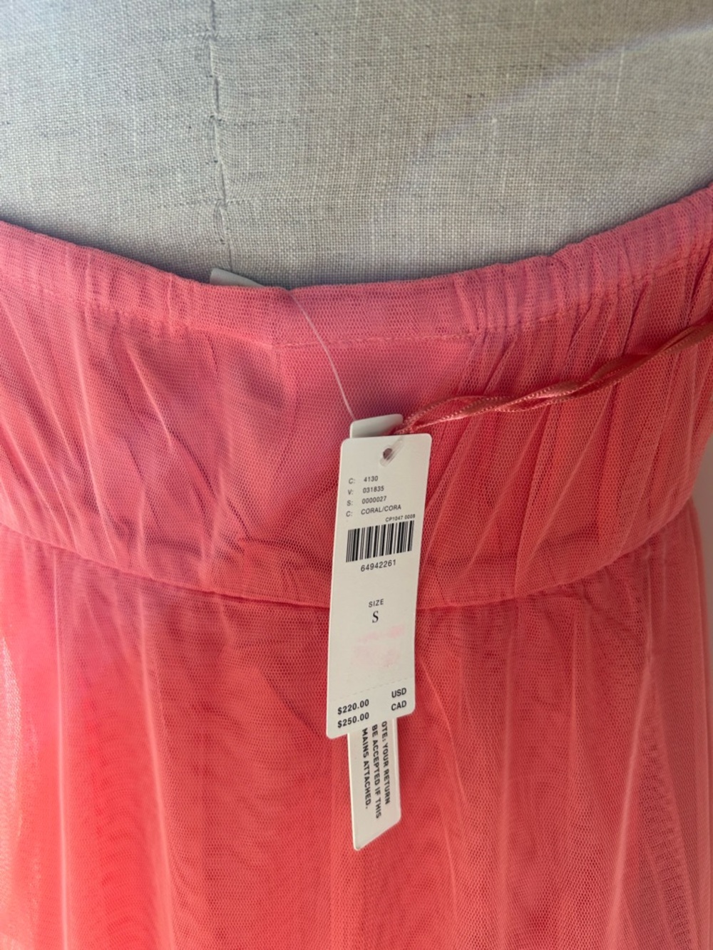 Maeve Anthropologie Coral tulle Maxi Dress with Spaghetti Straps Small - Picture 10 of 11